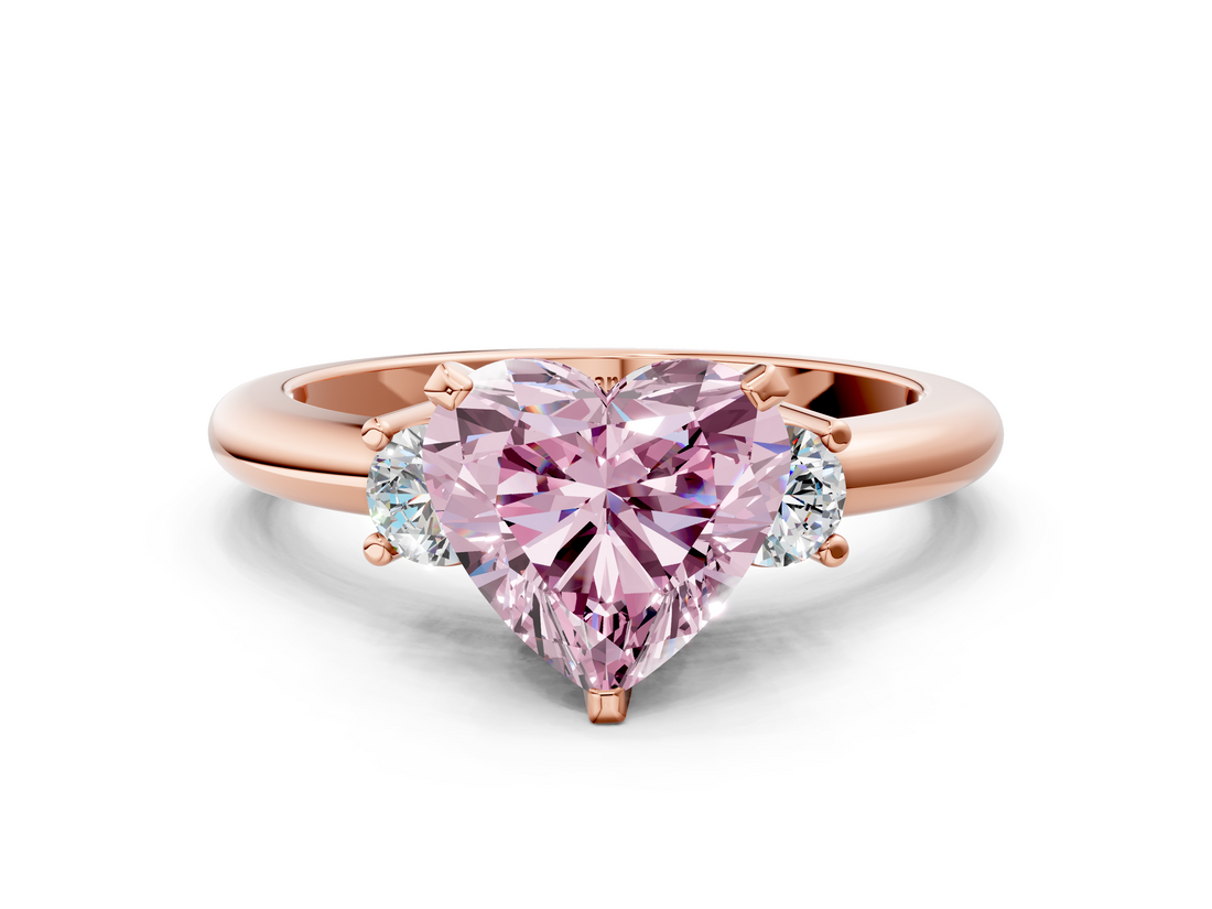Rose gold Three-Stone Fancy Pink Heart  Cut Diamond Solitaire with Prong Setting and Classic Band_30