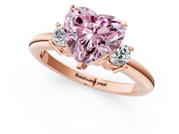 Rose gold Three-Stone Fancy Pink Heart  Cut Diamond Solitaire with Prong Setting and Classic Band