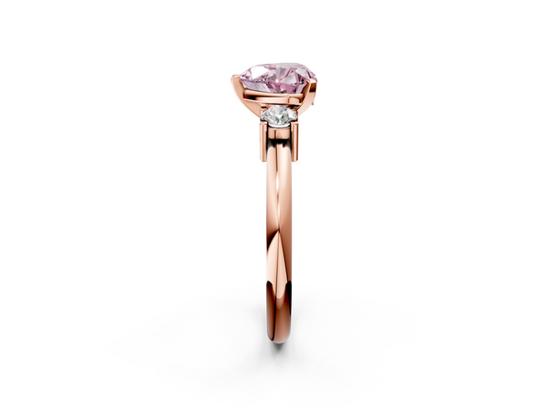 Rose gold Three-Stone Fancy Pink Heart  Cut Diamond Solitaire with Prong Setting and Classic Band