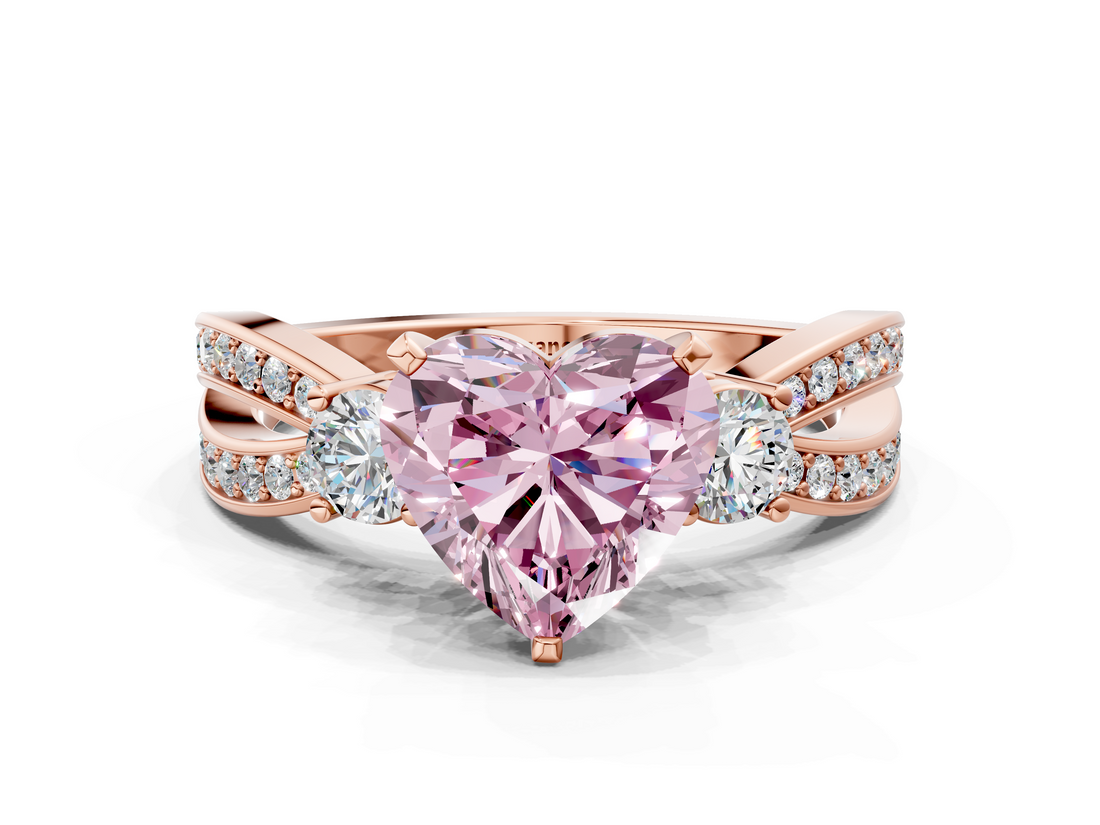 Rose gold Three-Stone Fancy Pink Heart  Cut Diamond Twist Band with Prong Setting_54