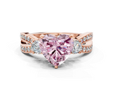 Rose gold Three-Stone Fancy Pink Heart  Cut Diamond Twist Band with Prong Setting_54