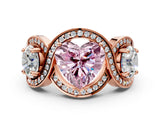 Rose gold Three-Stone Fancy Pink Heart Cut Diamond Wave Pave Band with Prong Setting
