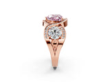 Rose gold Three-Stone Fancy Pink Heart Cut Diamond Wave Pave Band with Prong Setting_2