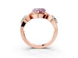 Rose gold Three-Stone Fancy Pink Heart Cut Diamond Wave Pave Band with Prong Setting_3