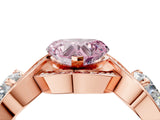 Rose gold Three-Stone Fancy Pink Heart Cut Diamond Wave Pave Band with Prong Setting_4
