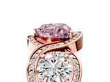 Rose gold Three-Stone Fancy Pink Heart Cut Diamond Wave Pave Band with Prong Setting_5