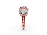 Rose gold Three-Stone Fancy Pink Heart Cut Halo Diamond Milgrain Band with Four-Prong Setting_2