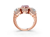 Rose gold Three-Stone Fancy Pink Heart Cut Halo Diamond Milgrain Band with Four-Prong Setting_3