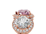 Rose gold Three-Stone Fancy Pink Heart Cut Halo Diamond Milgrain Band with Four-Prong Setting_5