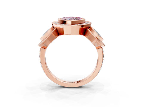 Rose gold Three-Stone Fancy Pink Heart Cut Halo Pavé Diamond Ring_3