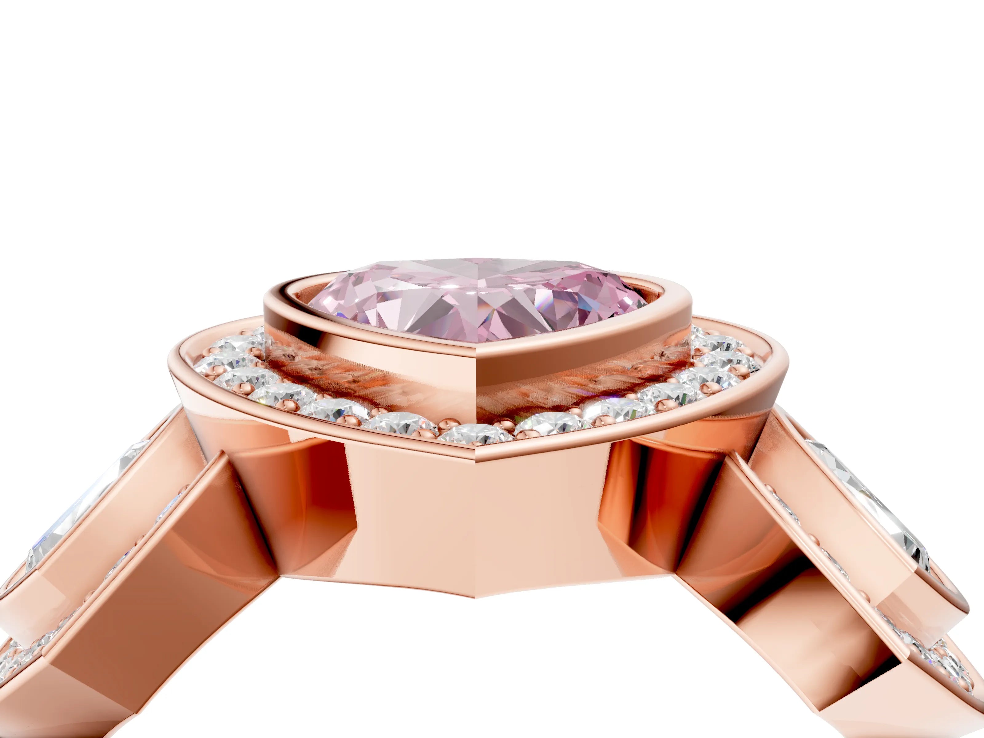 Rose gold Three-Stone Fancy Pink Heart Cut Halo Pavé Diamond Ring_4