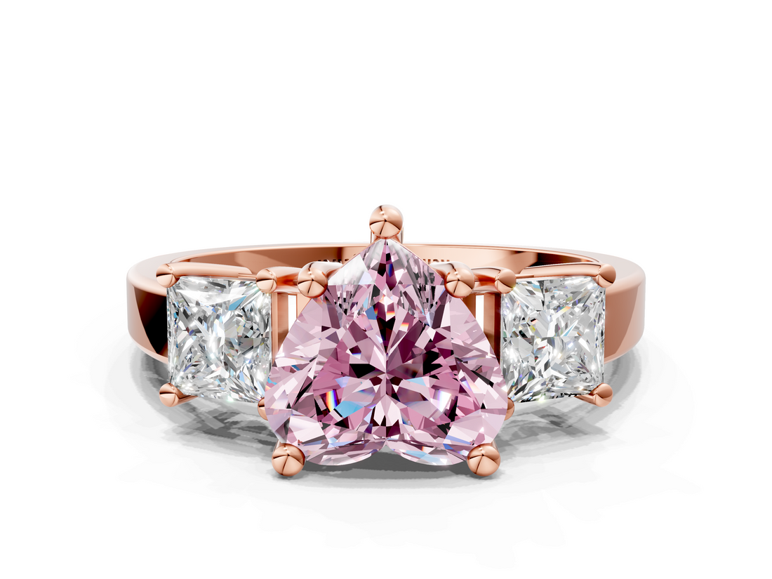 Rose gold Three-Stone Fancy Pink Heart  Cut Solitaire Ring with Prong Setting_3