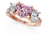 Rose gold Three-Stone Fancy Pink Heart  Diamond Milgrain Pave Band with Prong Setting 1