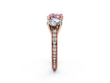 Rose gold Three-Stone Fancy Pink Heart  Diamond Milgrain Pave Band with Prong Setting 2