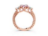 Rose gold Three-Stone Fancy Pink Heart  Diamond Milgrain Pave Band with Prong Setting 3