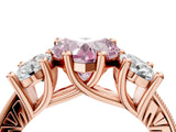 Rose gold Three-Stone Fancy Pink Heart  Diamond Milgrain Pave Band with Prong Setting 4