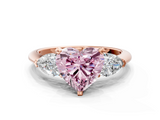 Rose gold Three-Stone Fancy Pink Heart  Diamond Ring with Pear Side Stones in Four-Prong Setting_64