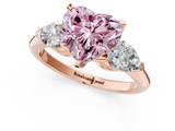 Rose gold Three-Stone Fancy Pink Heart  Diamond Ring with Pear Side Stones in Four-Prong Setting_65