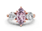 Rose gold Three-Stone Fancy Pink Marquise  Brilliant Cut Solitaire Ring with Prong Setting on a Classic Band 1