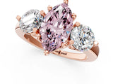 Rose gold Three-Stone Fancy Pink Marquise  Brilliant Cut Solitaire Ring with Prong Setting on a Classic Band 2