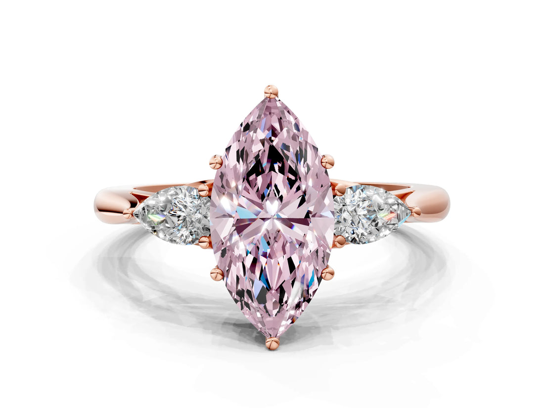 Rose gold Three-Stone Fancy Pink Marquise Cut Brilliant Diamond Solitaire Ring with Tapered Band and Four-Prong Setting_3