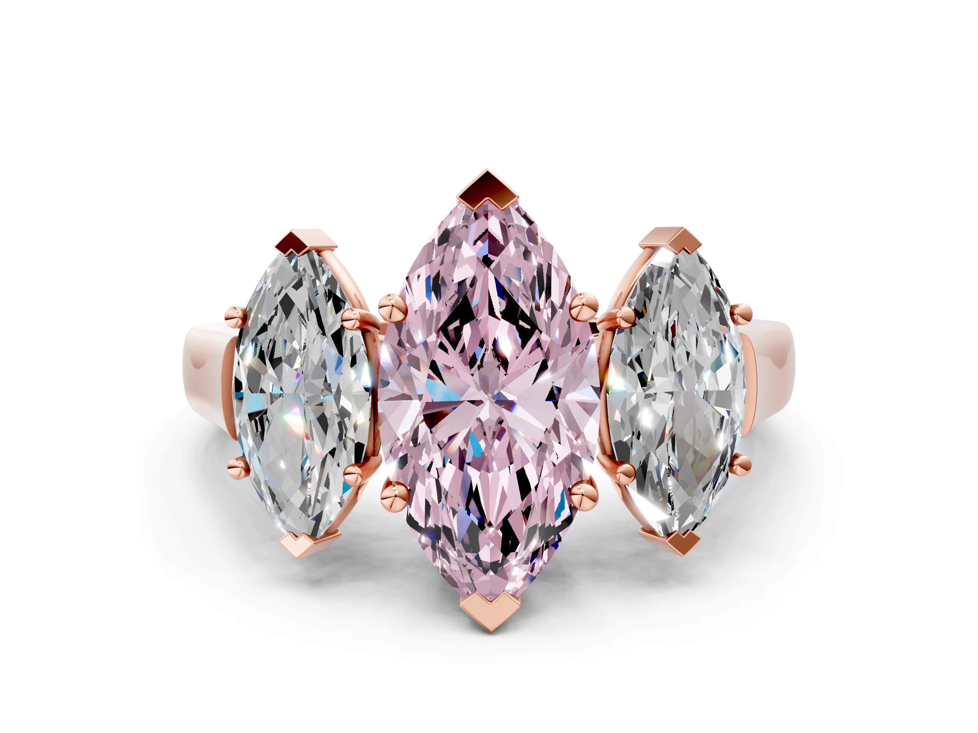 Rose gold Three-Stone Fancy Pink Marquise Cut Brilliant Diamond Trellis Ring with Comfort Fit Band
