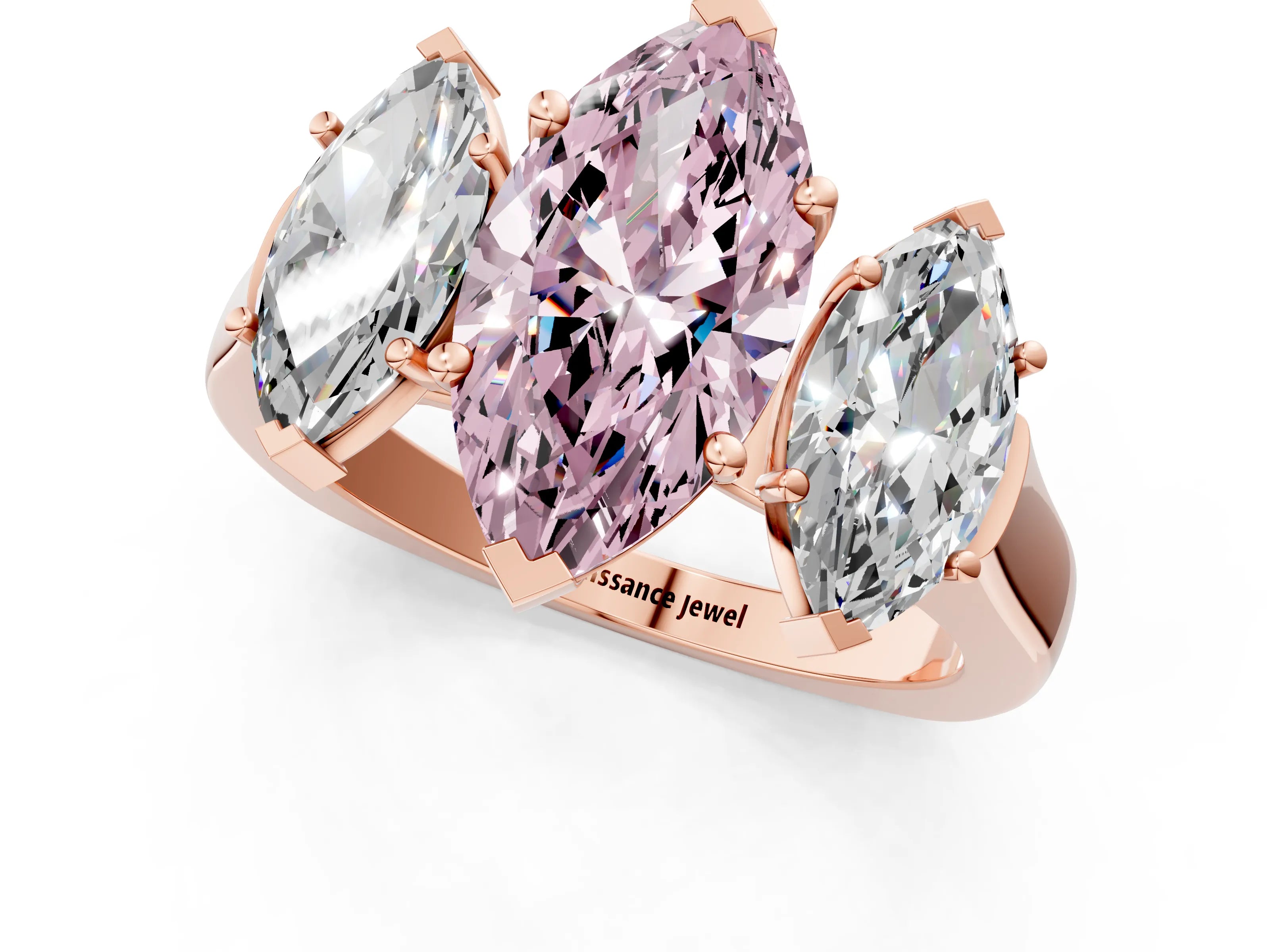 Rose gold Three-Stone Fancy Pink Marquise Cut Brilliant Diamond Trellis Ring with Comfort Fit Band_1
