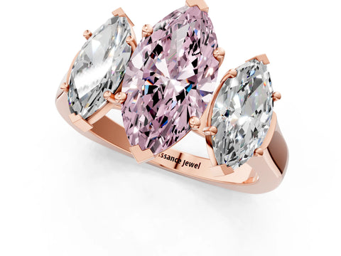 Rose gold Three-Stone Fancy Pink Marquise Cut Brilliant Diamond Trellis Ring with Comfort Fit Band_1