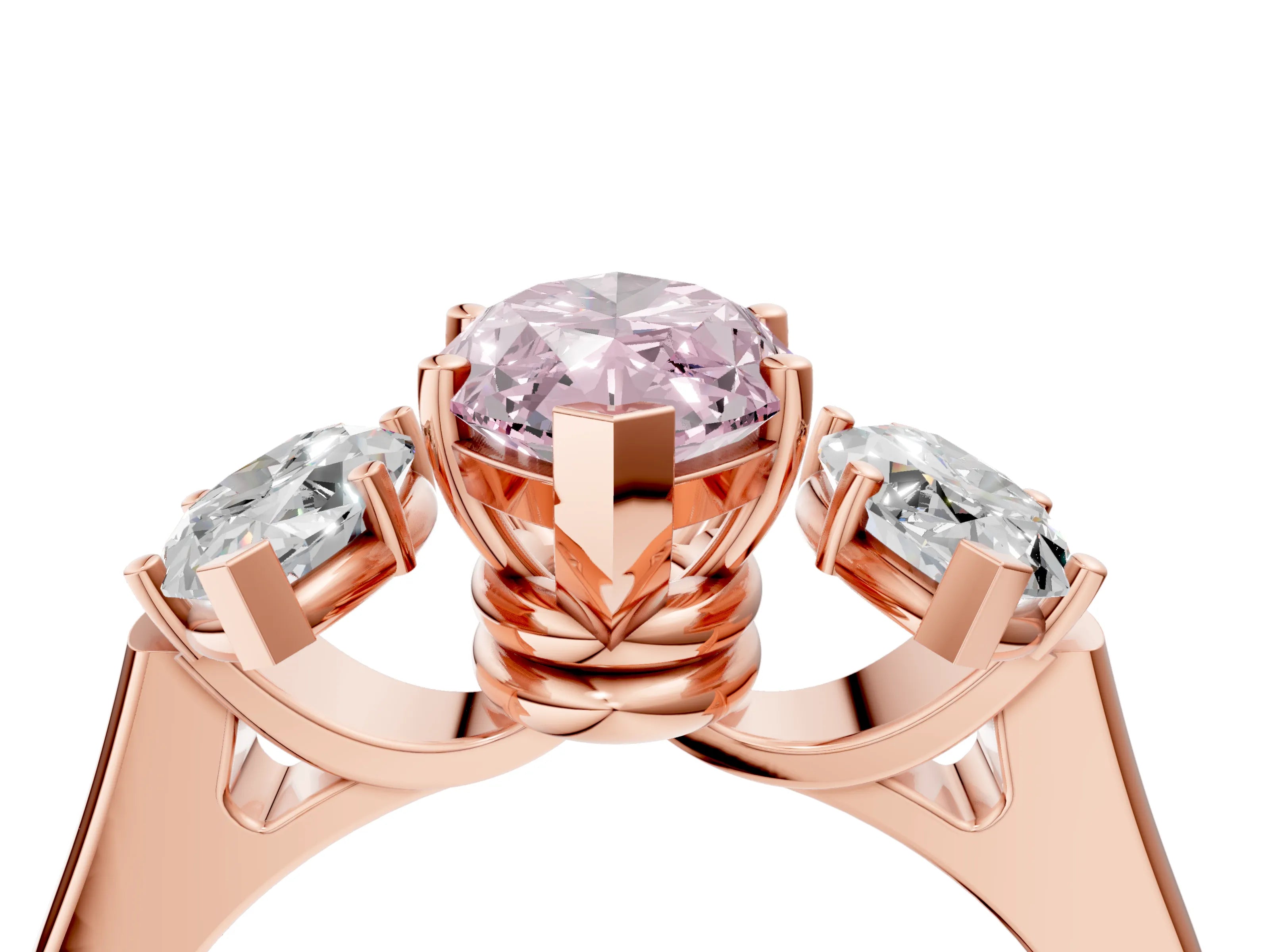 Rose gold Three-Stone Fancy Pink Marquise Cut Brilliant Diamond Trellis Ring with Comfort Fit Band_4