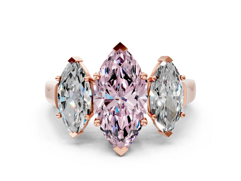 Rose gold Three-Stone Fancy Pink Marquise Cut Brilliant Diamond Trellis Ring with Comfort Fit Band