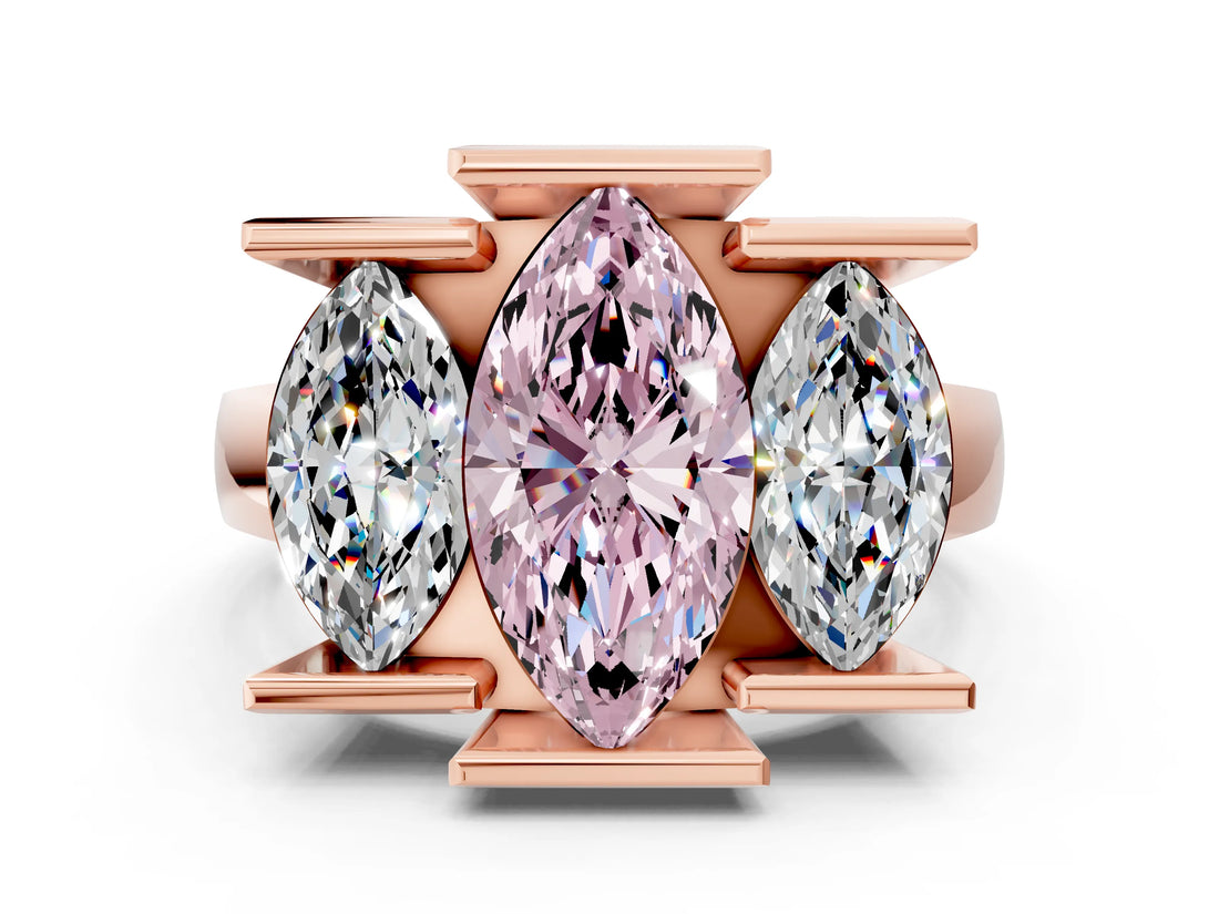 Rose gold Three Stone Fancy Pink Marquise Cut Cut Channel Set Diamond Ring