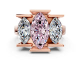 Rose gold Three Stone Fancy Pink Marquise Cut Cut Channel Set Diamond Ring