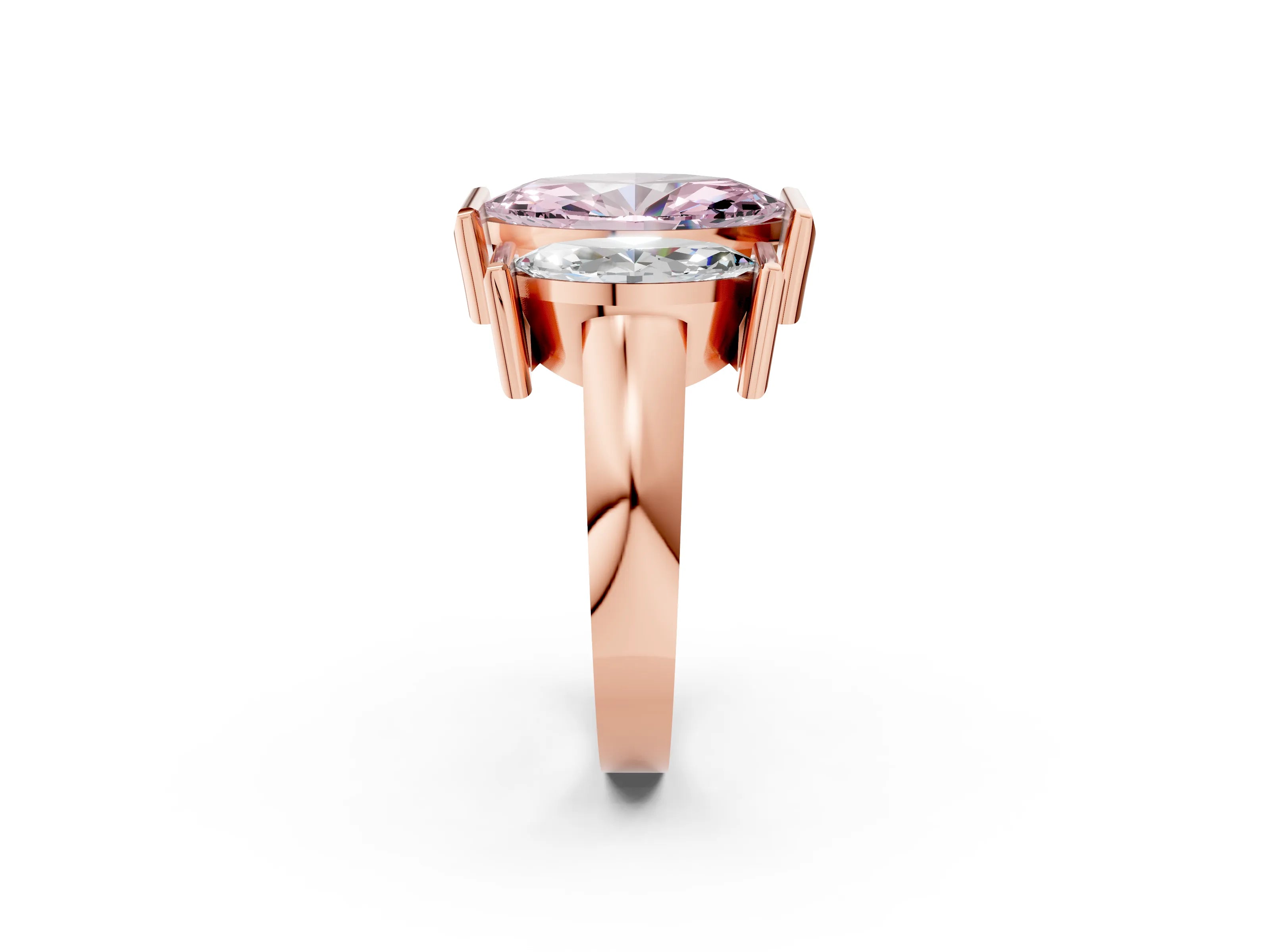 Rose gold Three Stone Fancy Pink Marquise Cut Cut Channel Set Diamond Ring_2