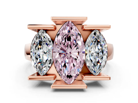 Rose gold Three Stone Fancy Pink Marquise Cut Cut Channel Set Diamond Ring