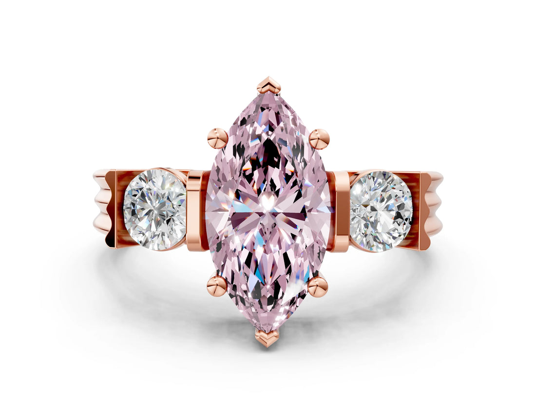 Rose gold Three-Stone Fancy Pink Marquise Cut Cut Classic Band Prong Setting Ring