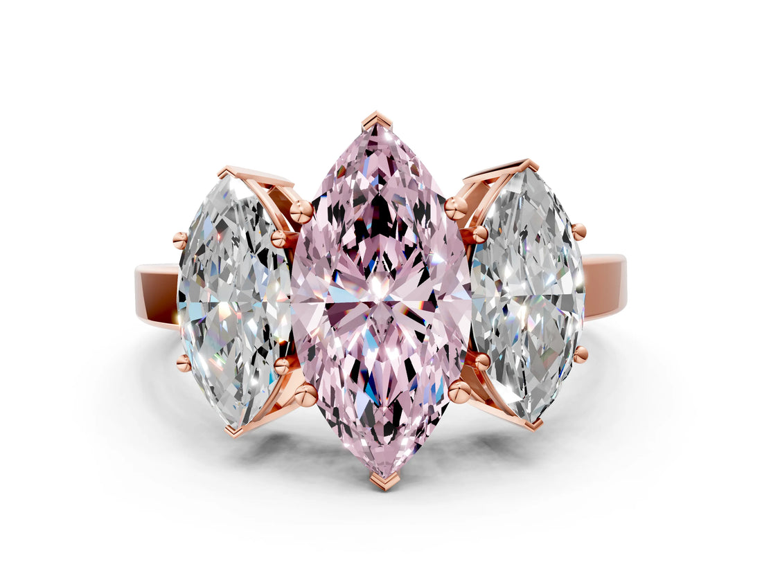 Rose gold Three-Stone Fancy Pink Marquise Cut Cut Diamond Engagement Ring with Flat Band and Four-Prong Setting_12