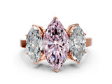 Rose gold Three-Stone Fancy Pink Marquise Cut Cut Diamond Engagement Ring with Flat Band and Four-Prong Setting_12