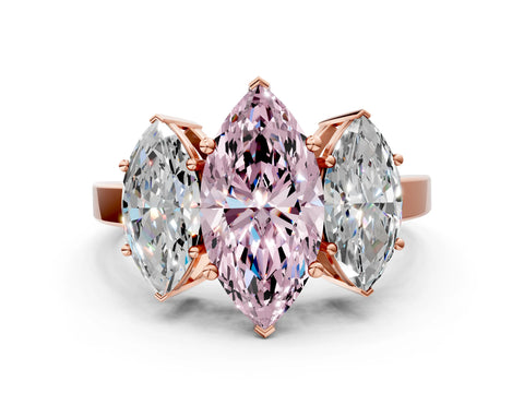 Rose gold Three-Stone Fancy Pink Marquise Cut Cut Diamond Engagement Ring with Flat Band and Four-Prong Setting_12