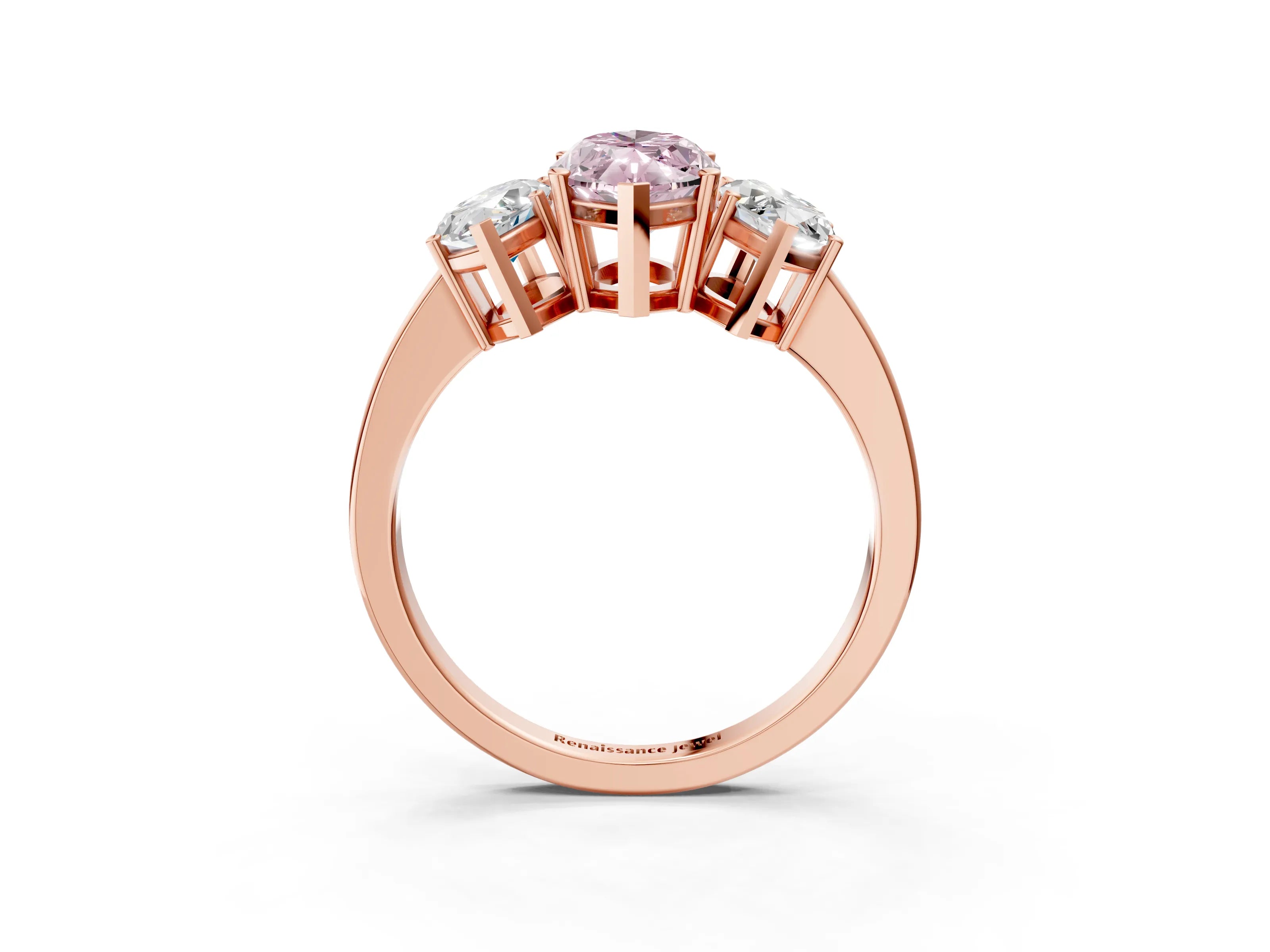 Rose gold Three-Stone Fancy Pink Marquise Cut Cut Diamond Engagement Ring with Flat Band and Four-Prong Setting_15