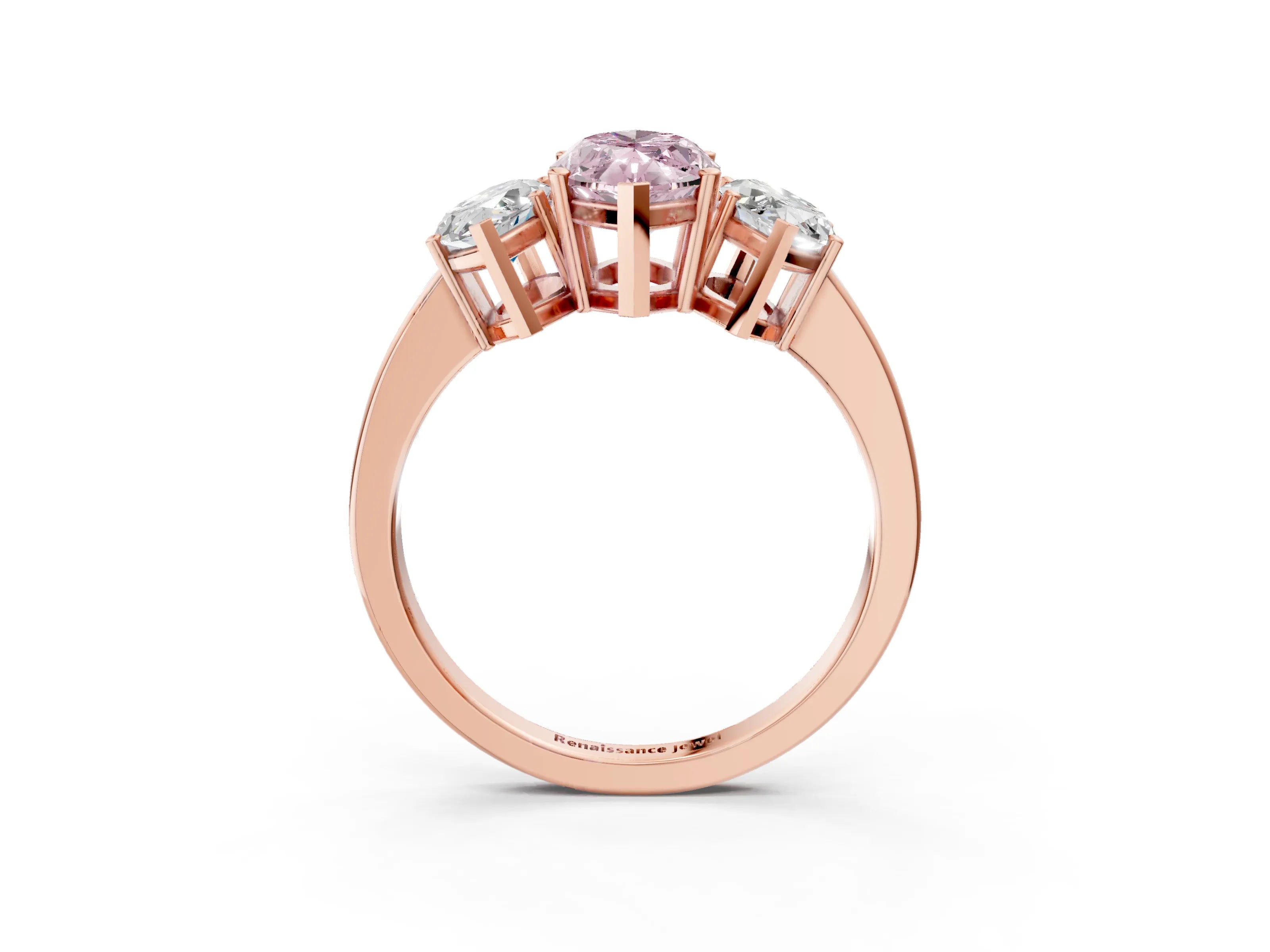 Rose gold Three-Stone Fancy Pink Marquise Cut Cut Diamond Engagement Ring with Flat Band and Four-Prong Setting_3