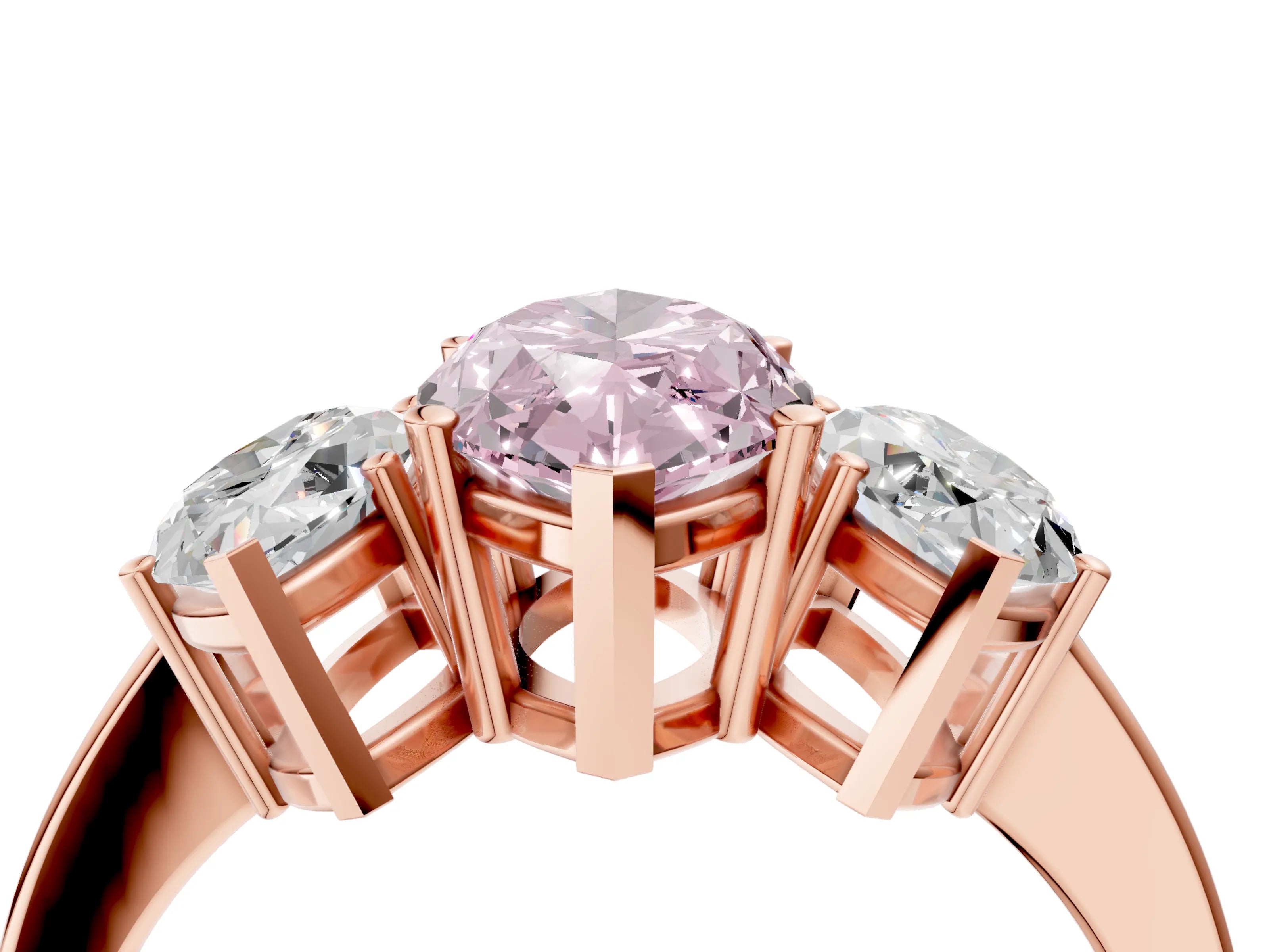 Rose gold Three-Stone Fancy Pink Marquise Cut Cut Diamond Engagement Ring with Flat Band and Four-Prong Setting_4
