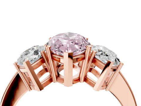 Rose gold Three-Stone Fancy Pink Marquise Cut Cut Diamond Engagement Ring with Flat Band and Four-Prong Setting_4