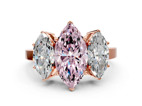 Rose gold Three-Stone Fancy Pink Marquise Cut Cut Diamond Engagement Ring with Flat Band and Four-Prong Setting