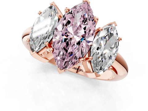 Rose gold Three-Stone Fancy Pink Marquise Cut Cut Diamond Engagement Ring with Prong Setting on a White Gold Band_1