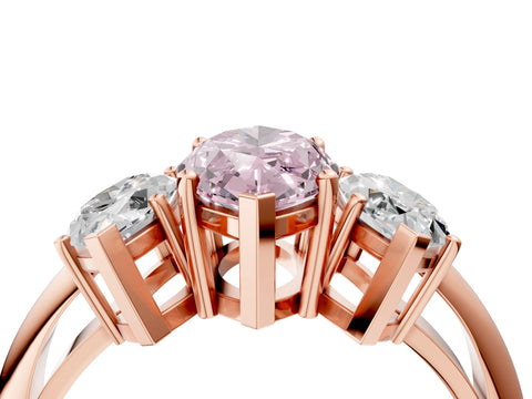 Rose gold Three-Stone Fancy Pink Marquise Cut Cut Diamond Engagement Ring with Prong Setting on a White Gold Band_4