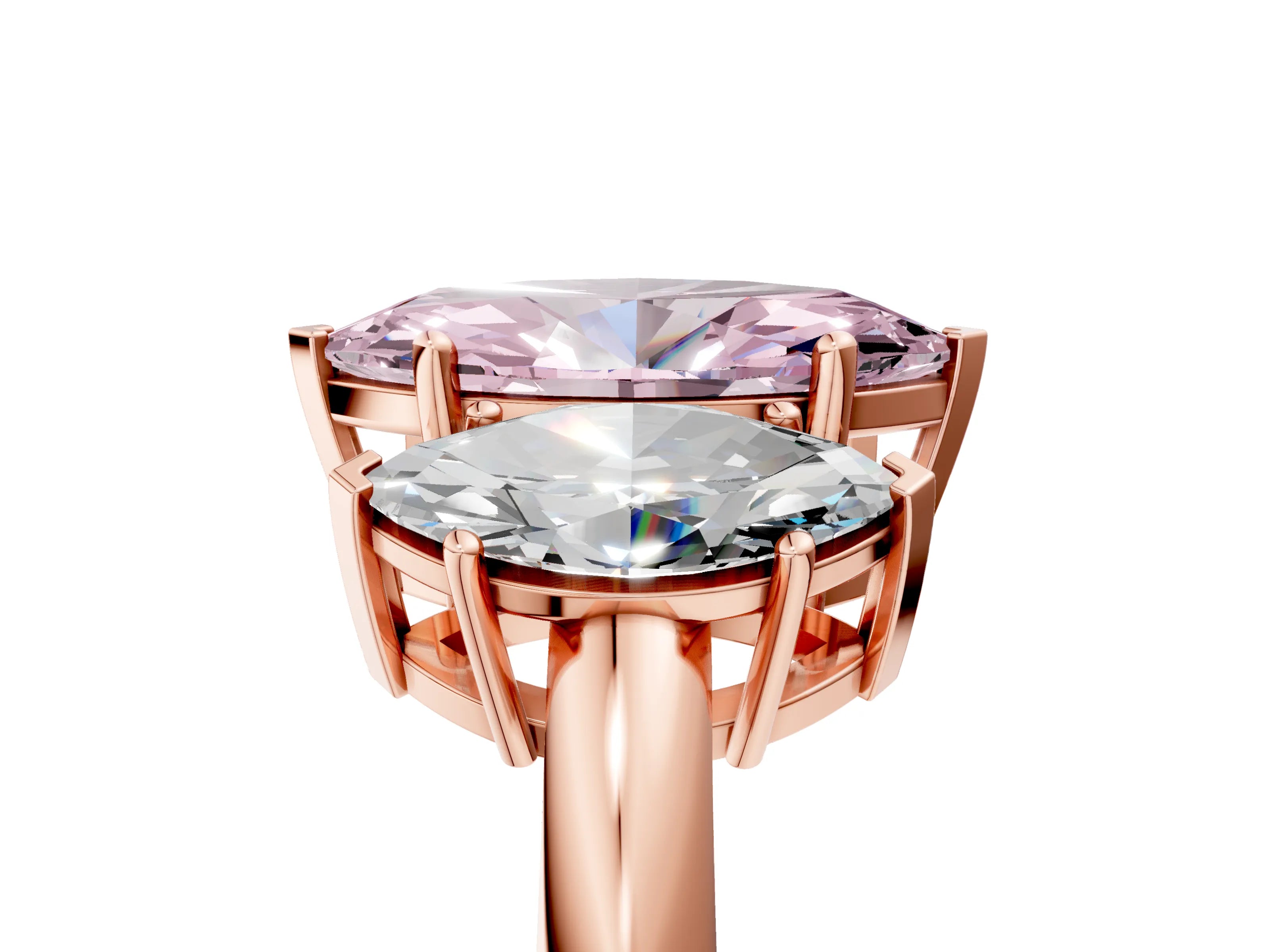 Rose gold Three-Stone Fancy Pink Marquise Cut Cut Diamond Engagement Ring with Prong Setting on a White Gold Band_5