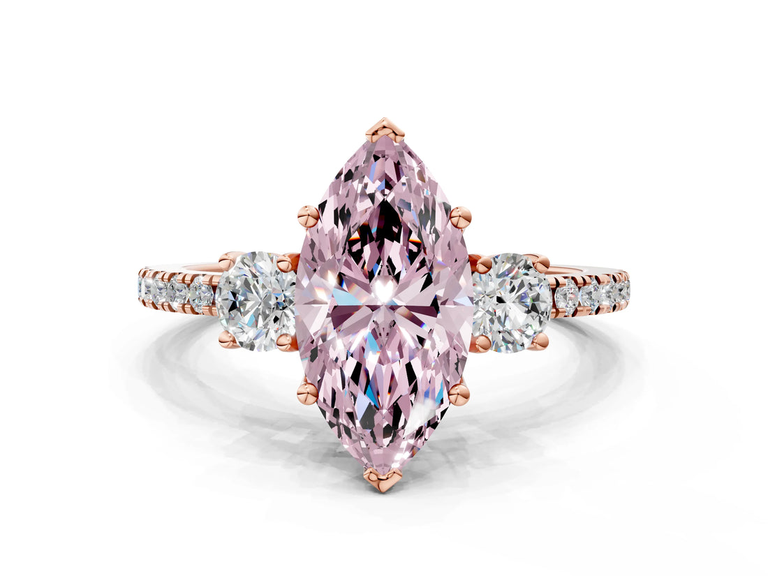 Rose gold Three-Stone Fancy Pink Marquise Cut Cut Diamond Pavé Band with Prong Setting_15