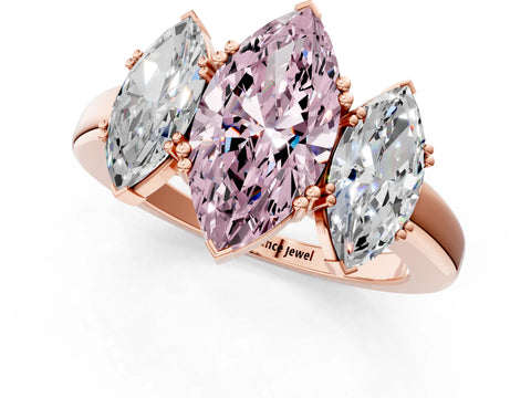 Rose gold Three-Stone Fancy Pink Marquise Cut Cut Diamond Ring with Channel Set Band and Four-Prong Setting_1