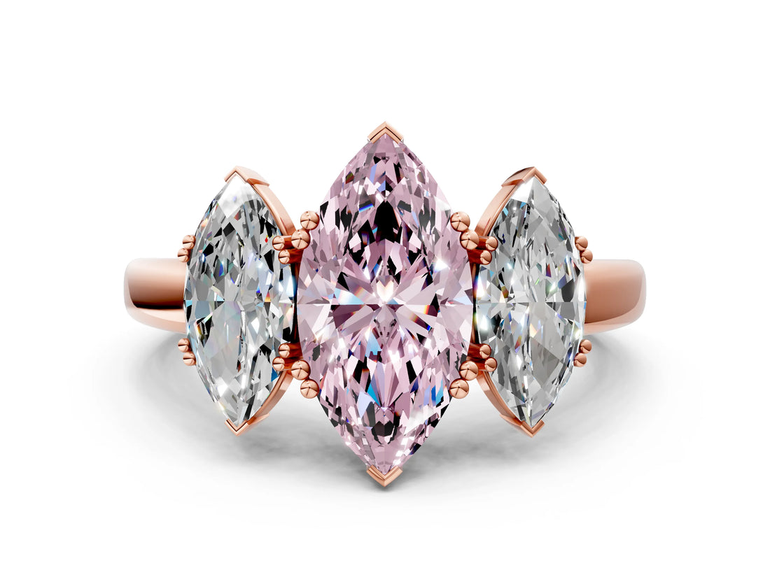 Rose gold Three-Stone Fancy Pink Marquise Cut Cut Diamond Ring with Channel Set Band and Four-Prong Setting_24