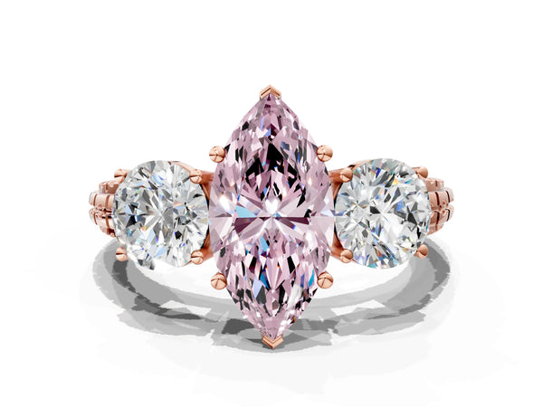 Rose gold Three-Stone Fancy Pink Marquise Cut Cut Diamond Ring with Channel-Set Band and Prong Setting